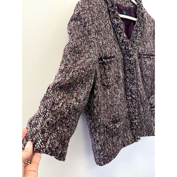 Talbots Woman Lined Tweed Jacket Blazer V Neck Snap Button Wine Size 24W - Picture 3 of 10